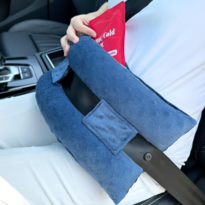 HapiPoppy Hysterectomy Seatbelt Pillow Hysterectomy Recovery Must Haves Post Surgery Abdominal Pillows with Ice/Hot Pocket for Tummy Tuck C-Section Recovery Gifts Minky Dot Denim Blue - Image 1